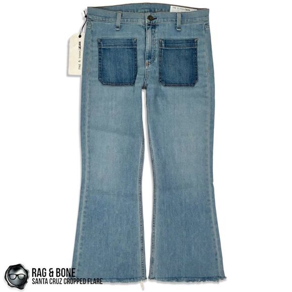 RAG & BONE SANTA CRUZ FLARE CROP JEANS IN PATCH VARICK WOMEN’S SIZE 28 RAW HEM - Picture 6 of 16